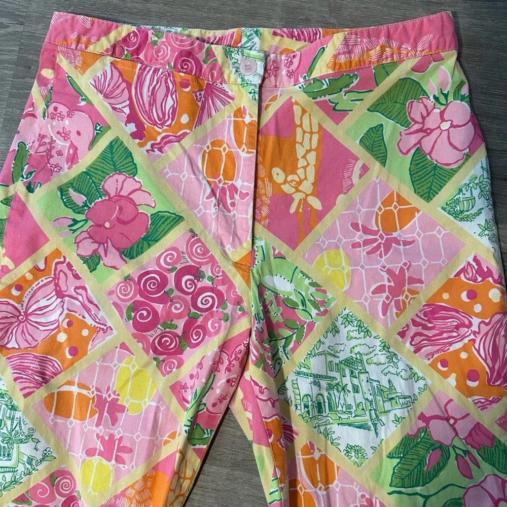 Lilly Pulitzer Sz 4 Vintage Patchwork Print Colorful‎ Casual Elegant Crop Pants - Picture 4 of 9